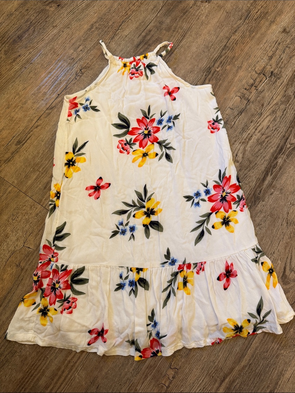 Old Navy Cream Halter Dress with Pink, Yellow & Blue Floral Print